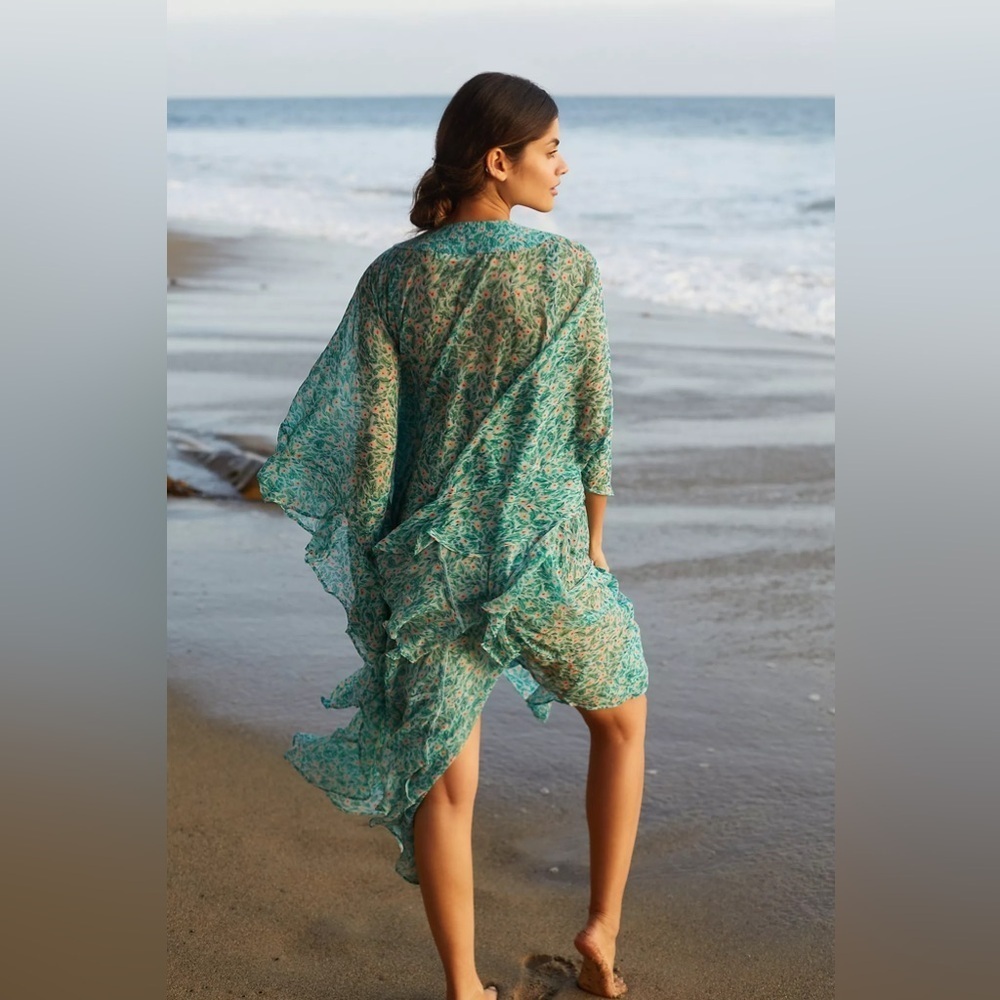 Anthropologie Roller Rabbit Floral Caftan Sz S/XS - Picture 4 of 12